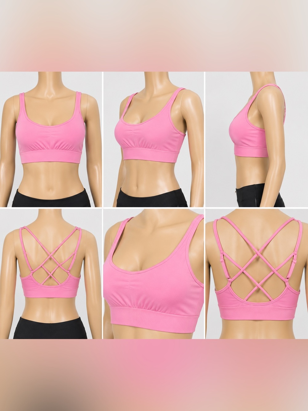 Strappy Pink Sports Bra with Crisscross Back
